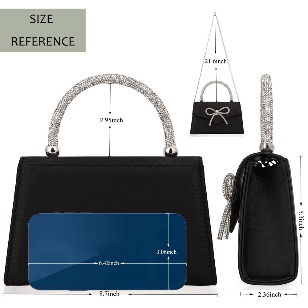 7830 Sparkling Evening Clutch Purse ,Rhinestone Bow Top Handle Party - Picture 4 of 7